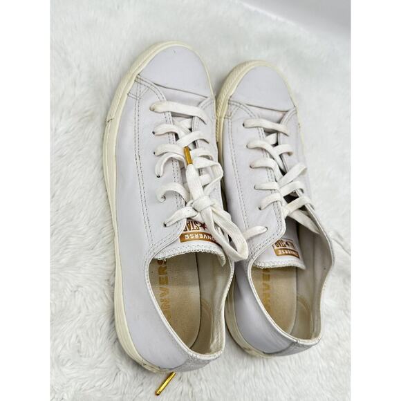 Converse Chuck Taylor All Star Dainty OFF WHITE / GOLD Leather Women 9.5 Men7.5 - Picture 9 of 10